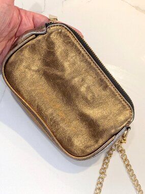Gold Metallic 100% Leather Clutch Wristlet Purse CC Skye